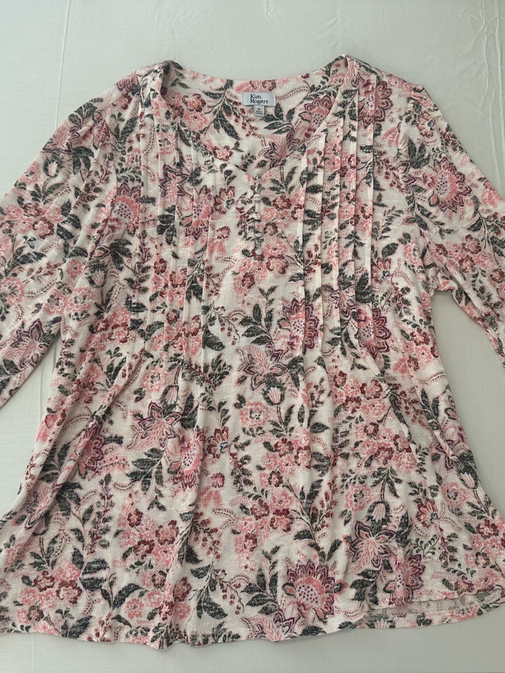 Kim Rogers Pink Floral Long Sleeve Pleated Women's Top